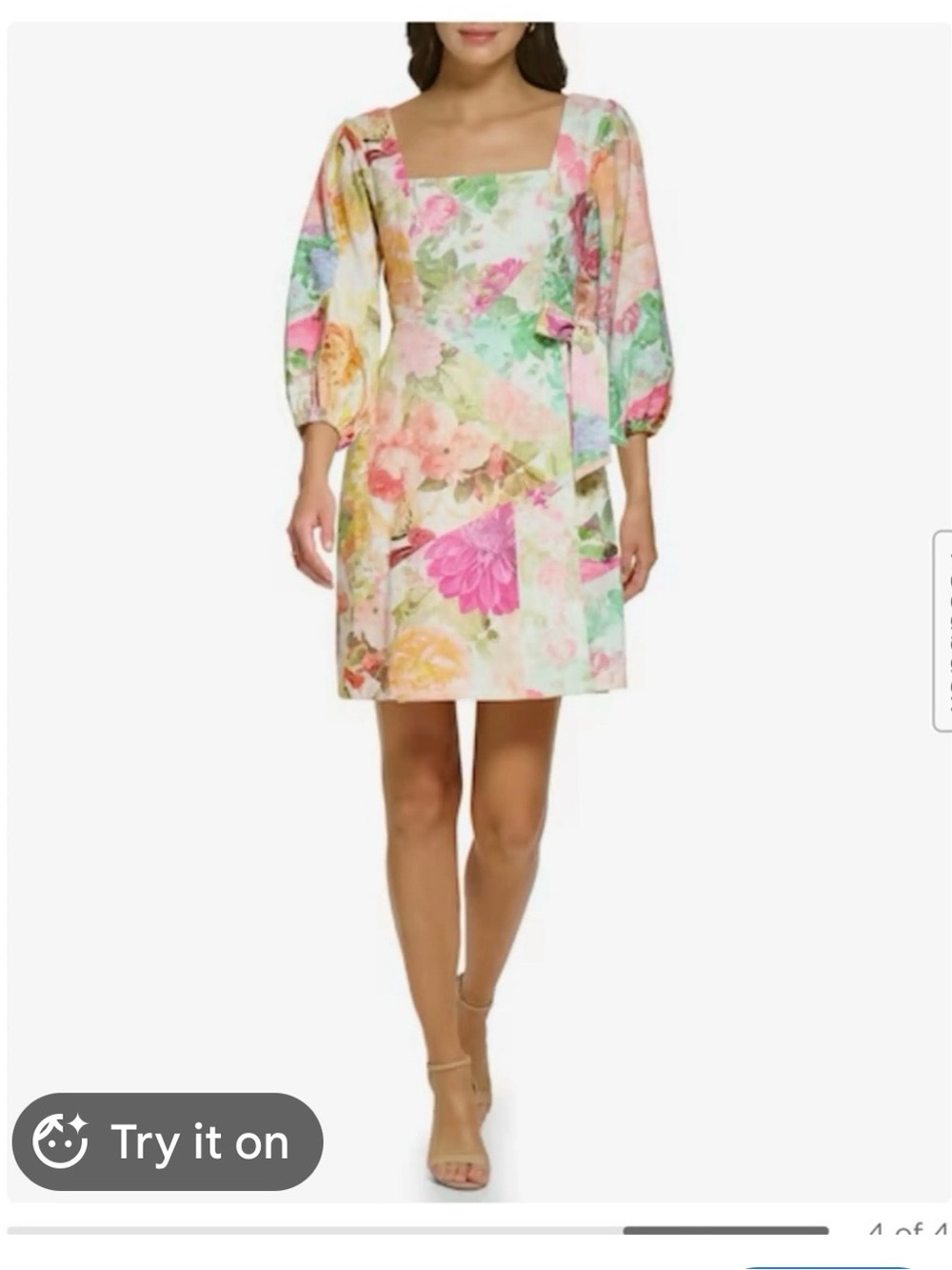 Vince Camuto Pastel Floral Square-Neck Puff-Sleeve Mini Dress